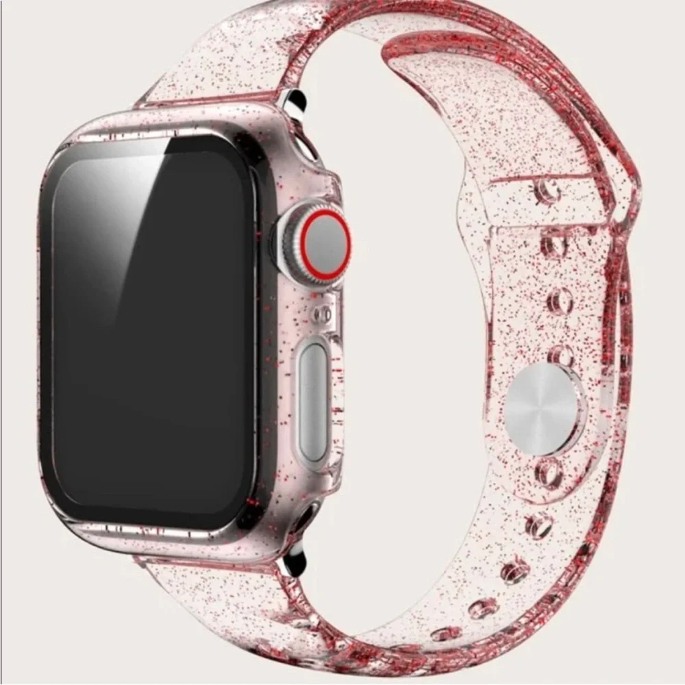 Red Sparkle 40mm Apple Watch Band And Hard Shell Tempered Glass Screen Protector